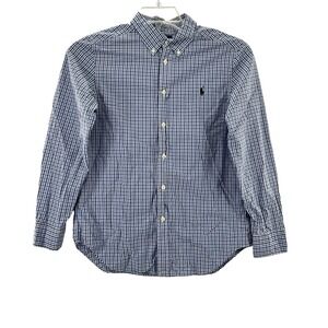 Ralph Lauren Shirt Youth Large 14/16 Boys Blue Check Plaid Preppy Button Up